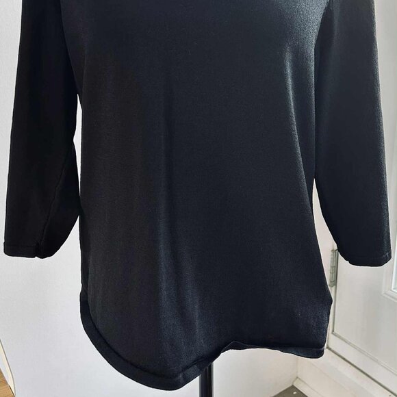 Nygard Collection Black Rayon-Blend Top with Chiffon Rosette Neckline – US L/XL - Picture 4 of 10